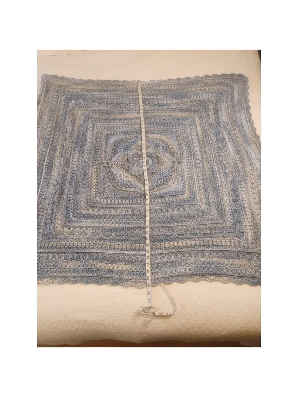 Hooked on Sunshine Yaya's Boy Blue/Gray Acrylic/Cotton Baby Blanket ~44